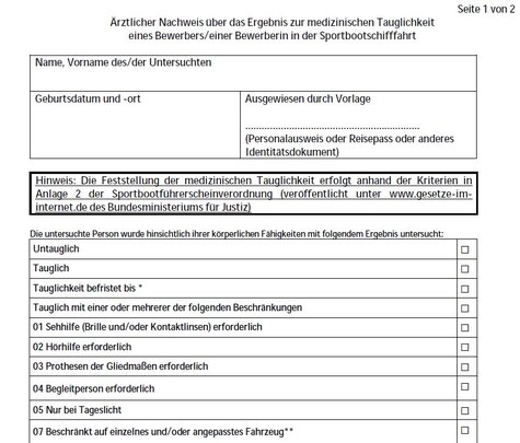 Ärztlicher Nachweis/Tauglichkeit
