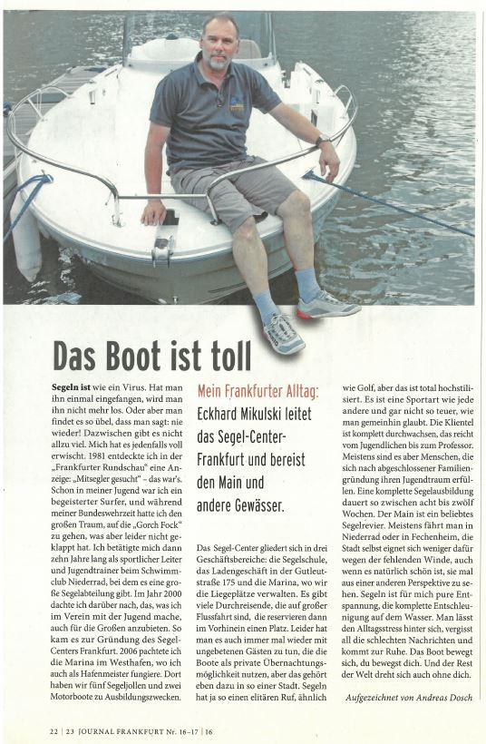 Artikel aus "Journal" zum Segel-Center Frankfurt